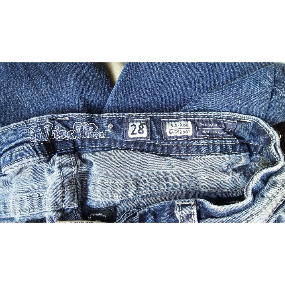 MISS ME Mid-Rise Easy Boot Jeans Size 28 Embellished Fleur De Lis Stretch Denim - Picture 6 of 8
